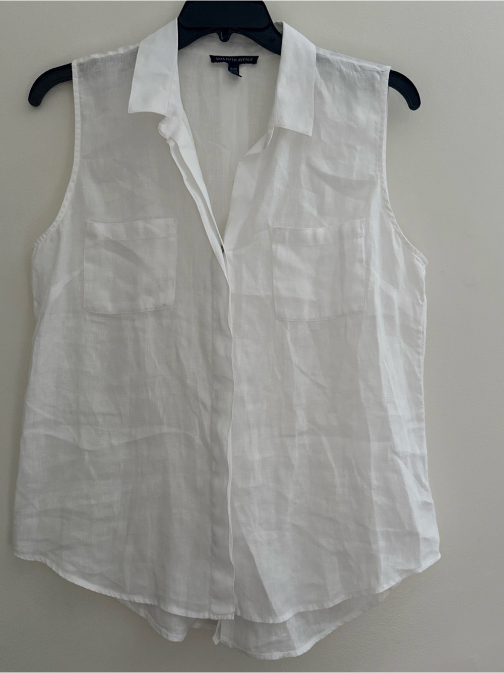 Saks Fifth Avenue white Linen Top Women’s Size XL Sleeveless Button Front Slit